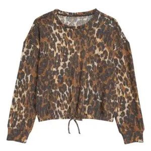 Treasure & Bond Cozy Waffle Knit Top In Brown Dachshund Leopard SZ M